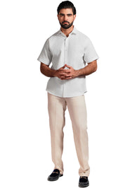 Camisa de manga corta de mezcla de lino con trama cruzada