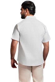 Camisa de manga corta de mezcla de lino con trama cruzada