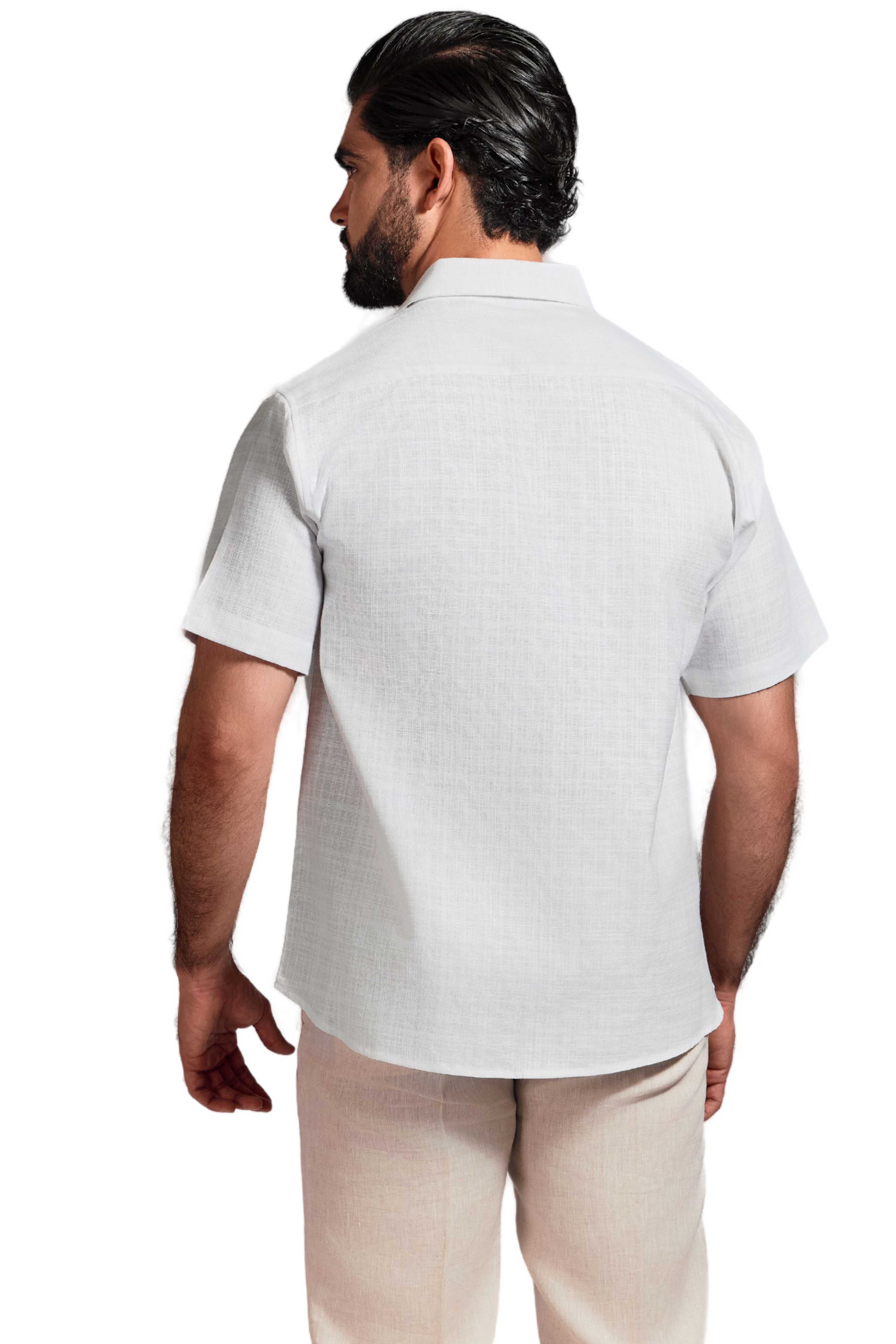 Camisa de manga corta de mezcla de lino con trama cruzada