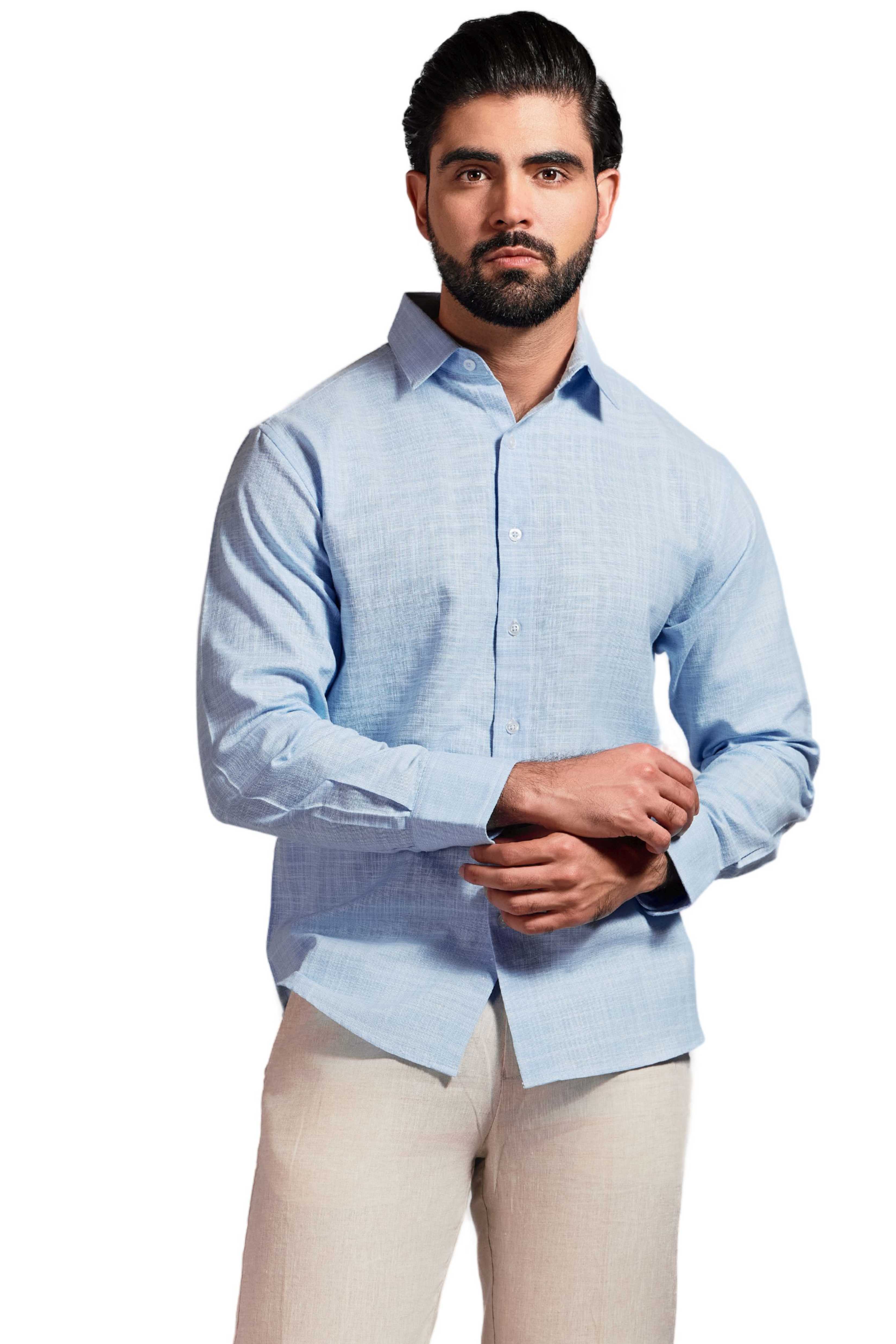 Camisa de manga larga de mezcla de lino con trama cruzada