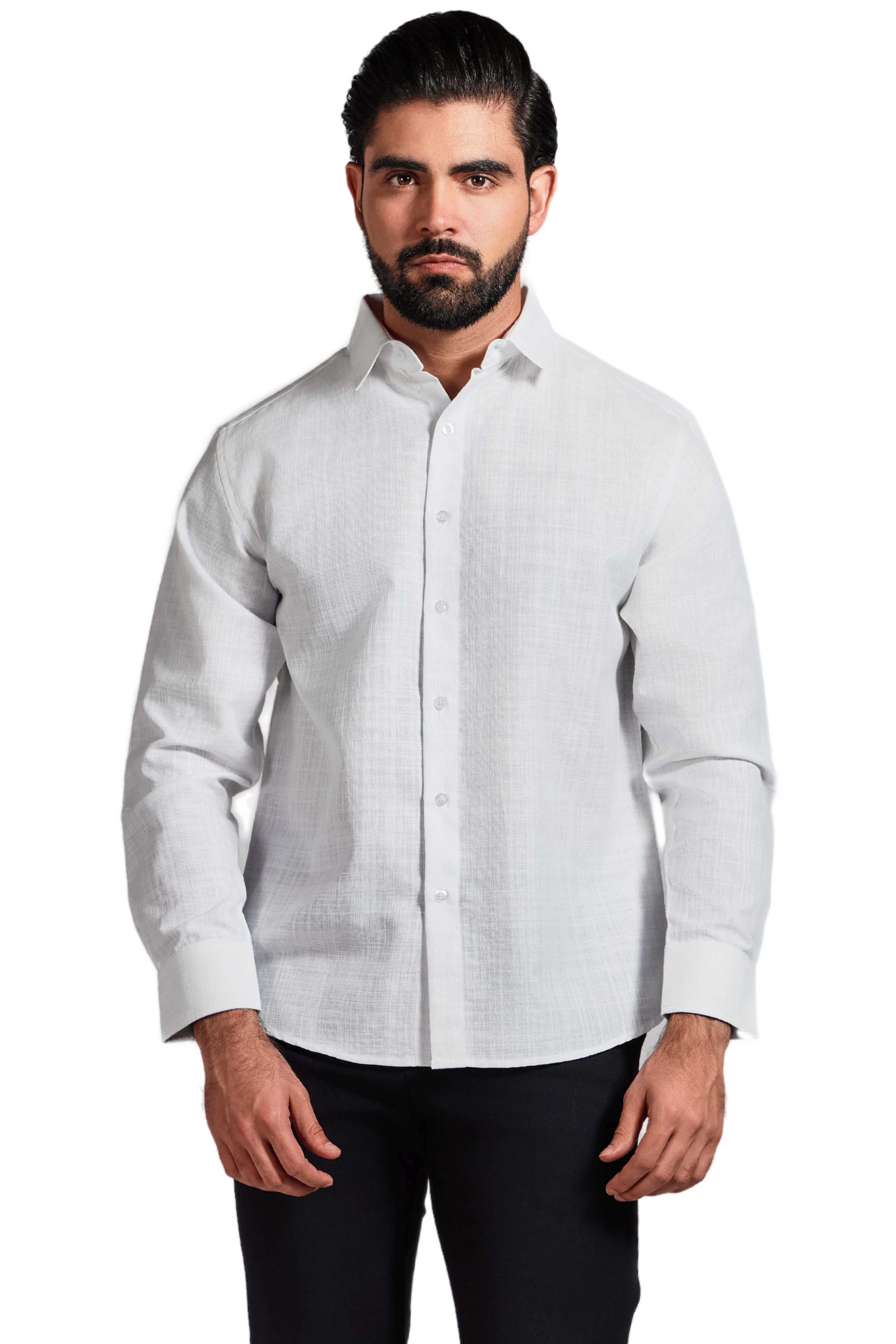 Camisa de manga larga de mezcla de lino con trama cruzada