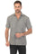 Front view of a man wearing a gray Men’s Classic Two-Pocket Guayamisa Shirt with Pleats and short sleeves.