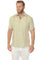 Front view of a man wearing a tan Men’s Classic Two-Pocket Guayamisa Shirt with Pleats and white pants.