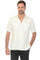A man wears a white Men’s Classic Two-Pocket Guayamisa Shirt, styled with pleats and visible pockets.