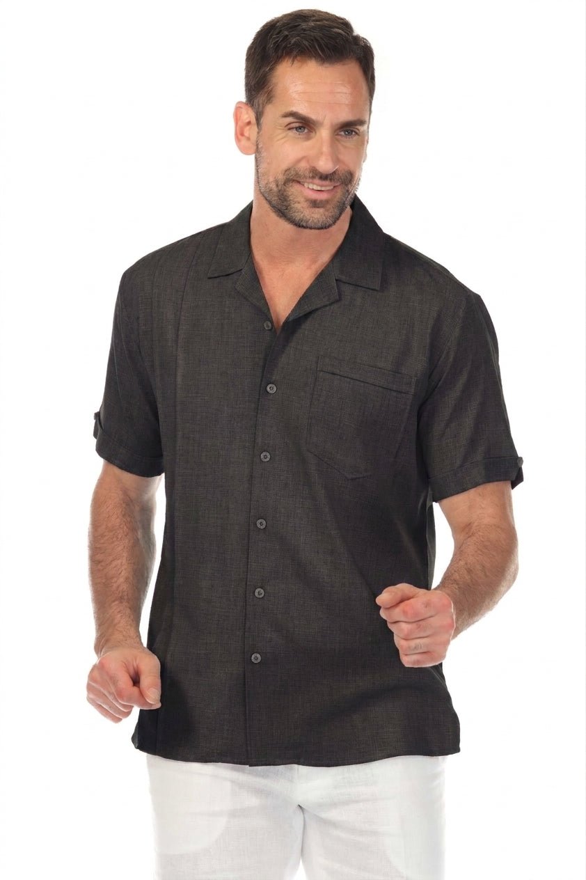 Retro Cuban Shirt with Pleating Classic One Pocket Short Sleeve