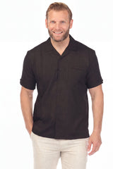 Camisa Cubana Retro con Pliegues, Clásica de Un Bolsillo Manga Corta