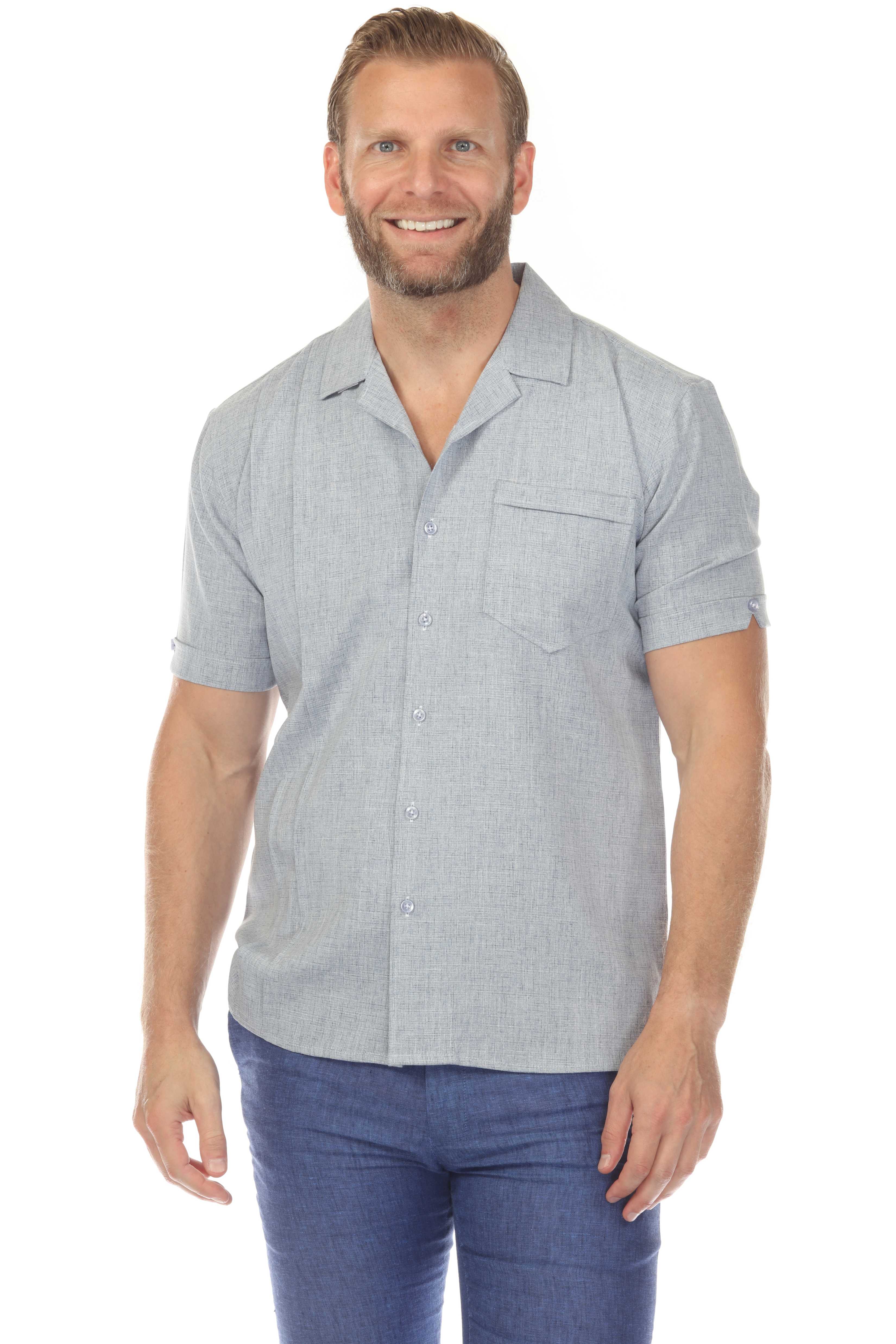 Men's Classic One Pocket Retro Cuban Shirt with Pleating