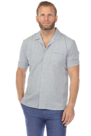 Men's Classic One Pocket Retro Cuban Shirt with Pleating