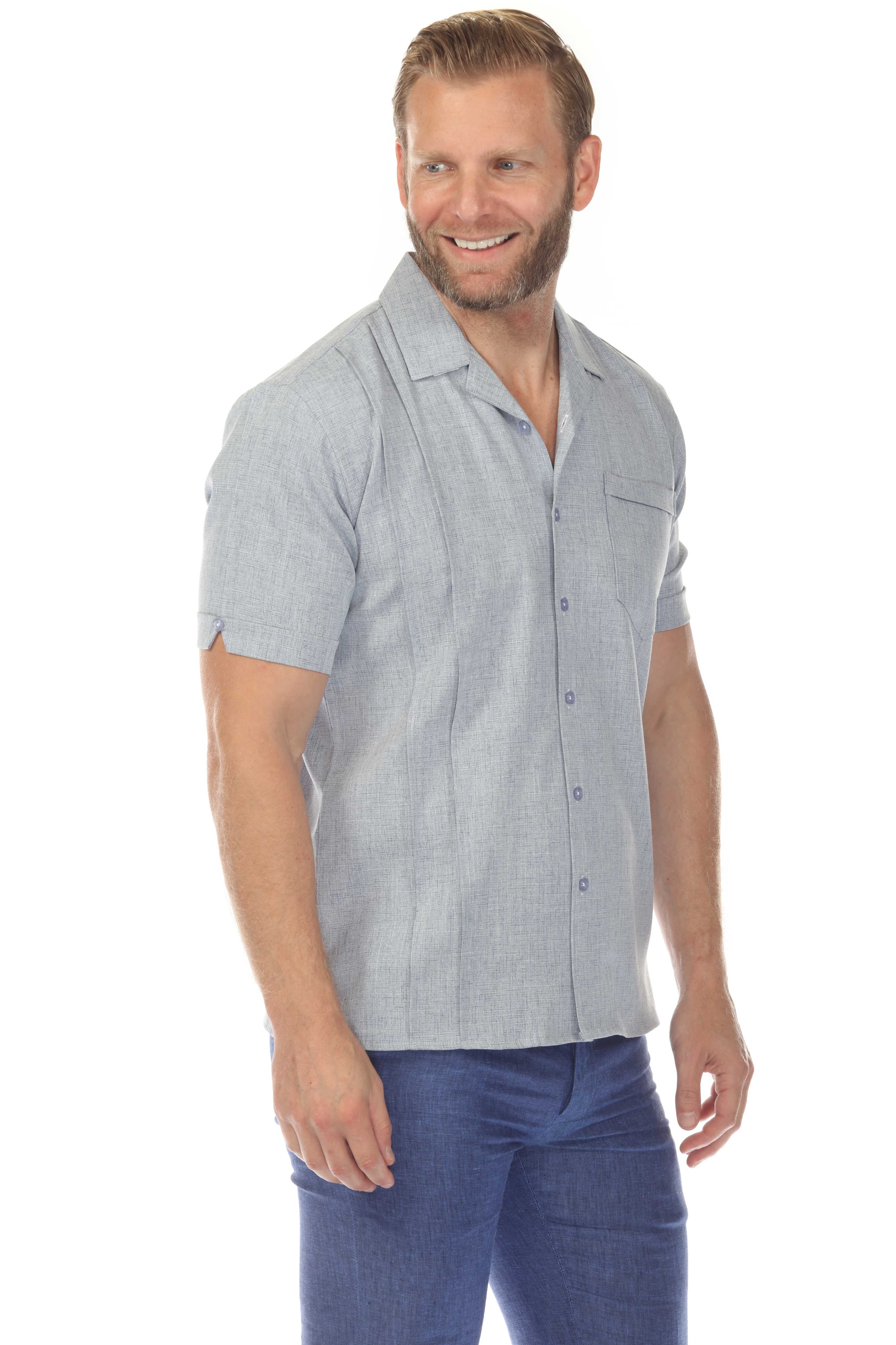 Men's Classic One Pocket Retro Cuban Shirt with Pleating