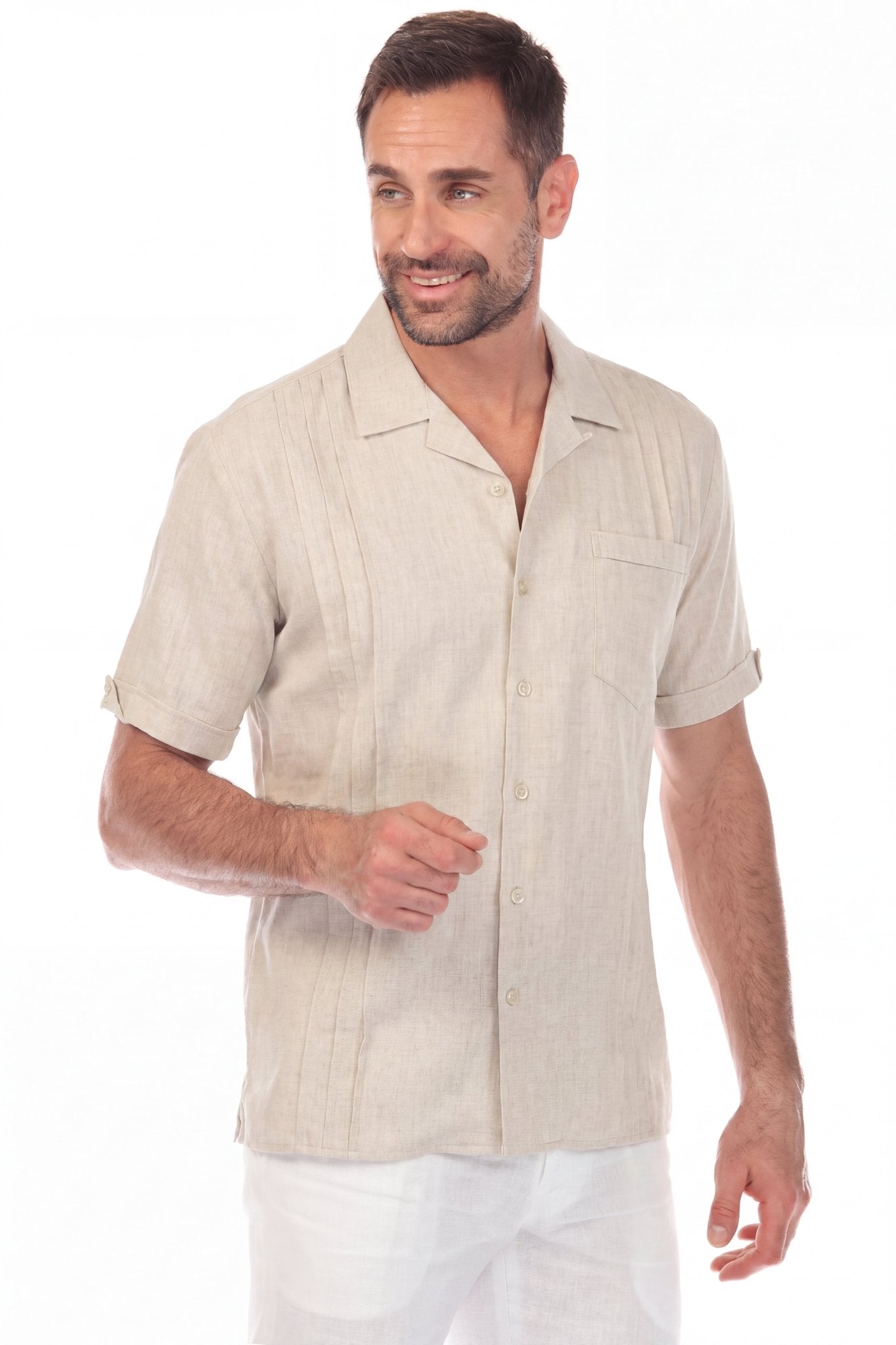 Retro Cuban Shirt with Pleating Classic One Pocket Short Sleeve