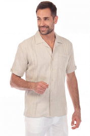Retro Cuban Shirt with Pleating Classic One Pocket Short Sleeve