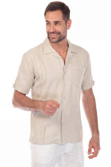 Camisa Cubana Retro con Pliegues, Clásica de Un Bolsillo Manga Corta