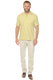 Men's Classic One Pocket Retro Cuban Shirt with Pleating