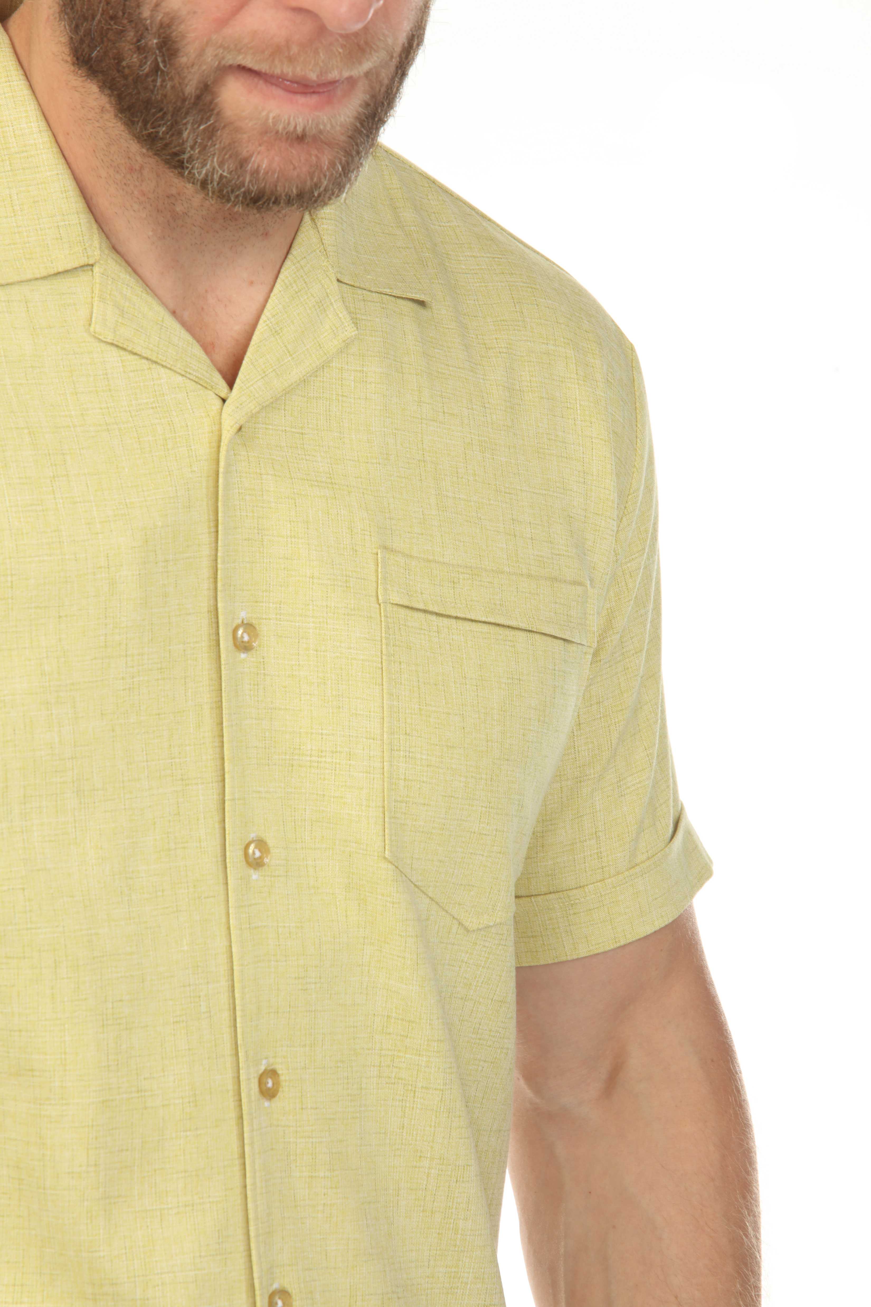 Men's Classic One Pocket Retro Cuban Shirt with Pleating