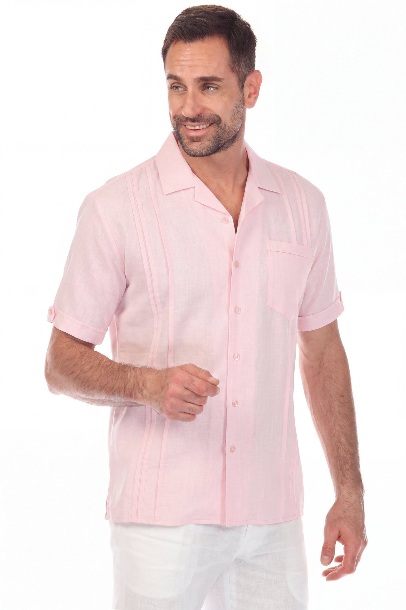 Retro Cuban Shirt with Pleating Classic One Pocket Short Sleeve