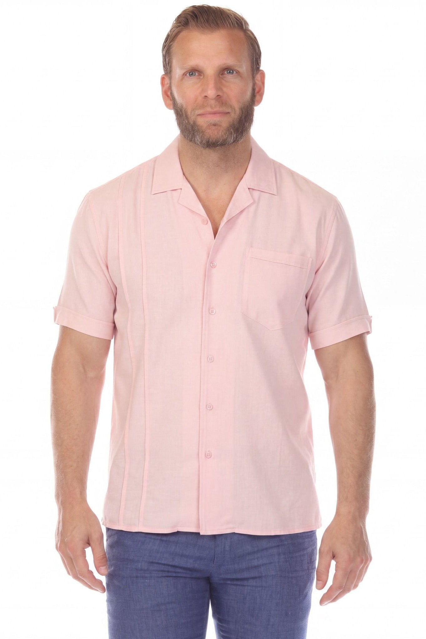 Retro Cuban Shirt with Pleating Classic One Pocket Short Sleeve