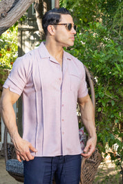 Men's Classic One Pocket Retro Cuban Shirt with Pleating