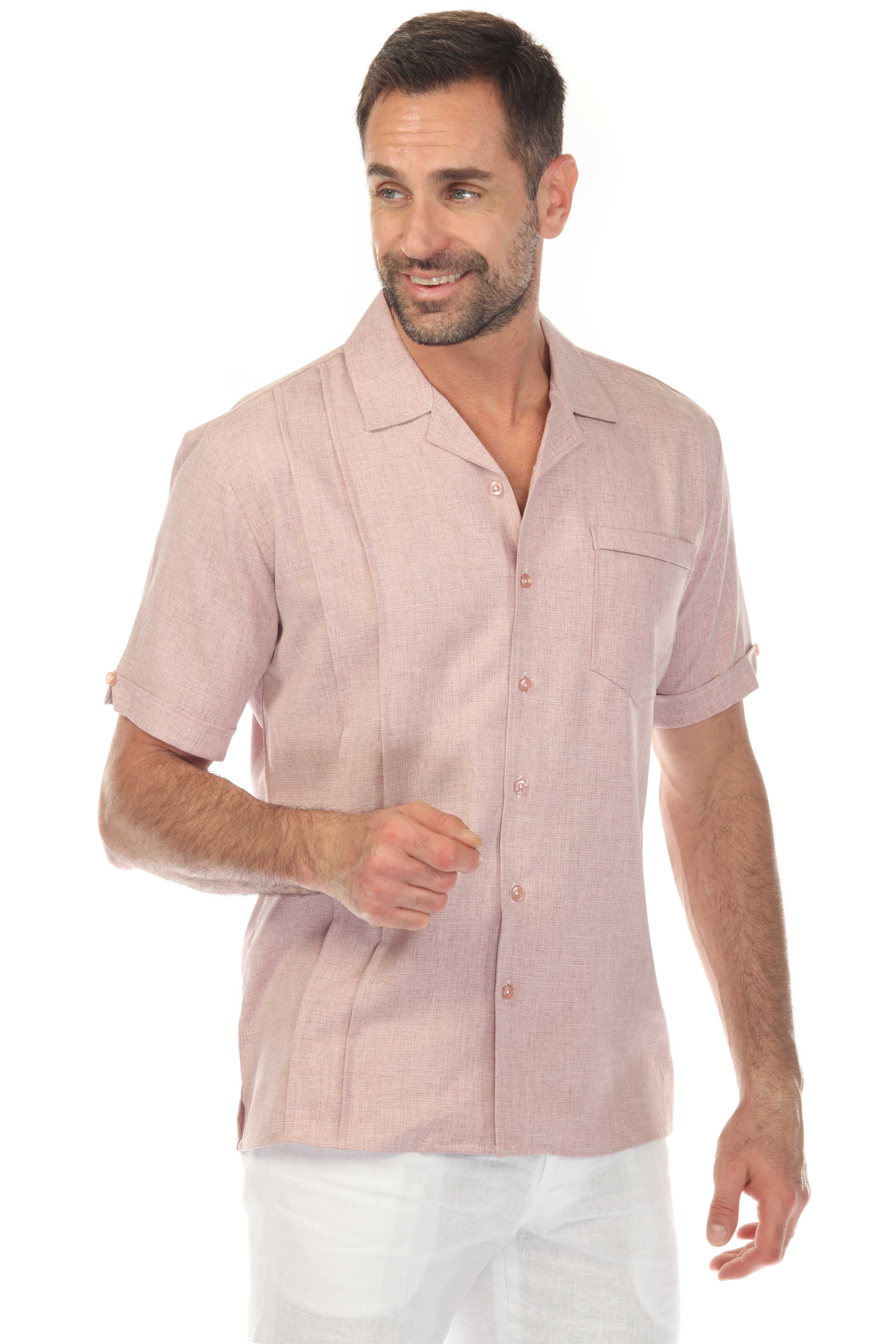 Men's Classic One Pocket Retro Cuban Shirt with Pleating