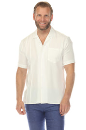 Men's Classic One Pocket Retro Cuban Shirt with Pleating
