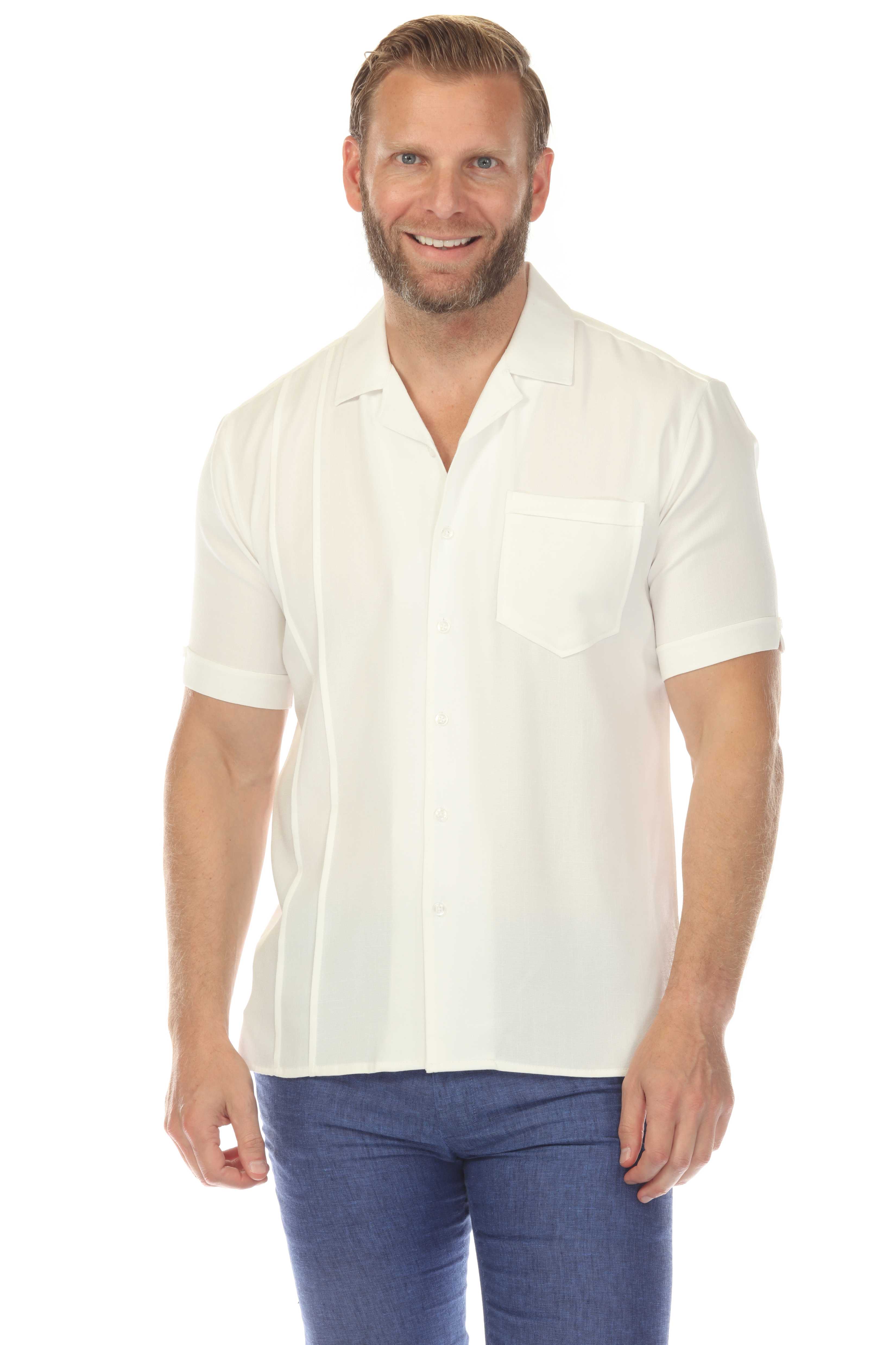 Men's Classic One Pocket Retro Cuban Shirt with Pleating