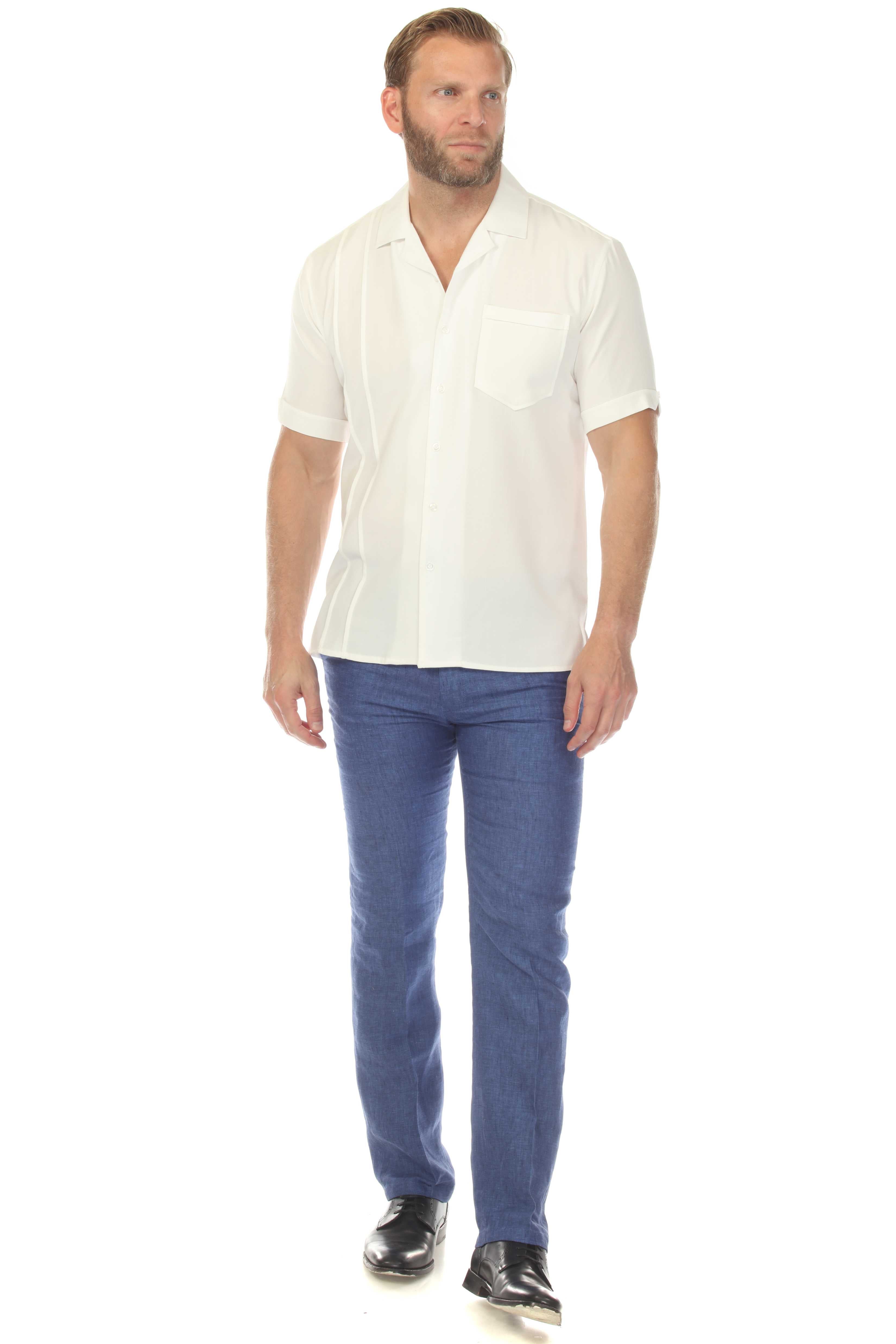 Men's Classic One Pocket Retro Cuban Shirt with Pleating