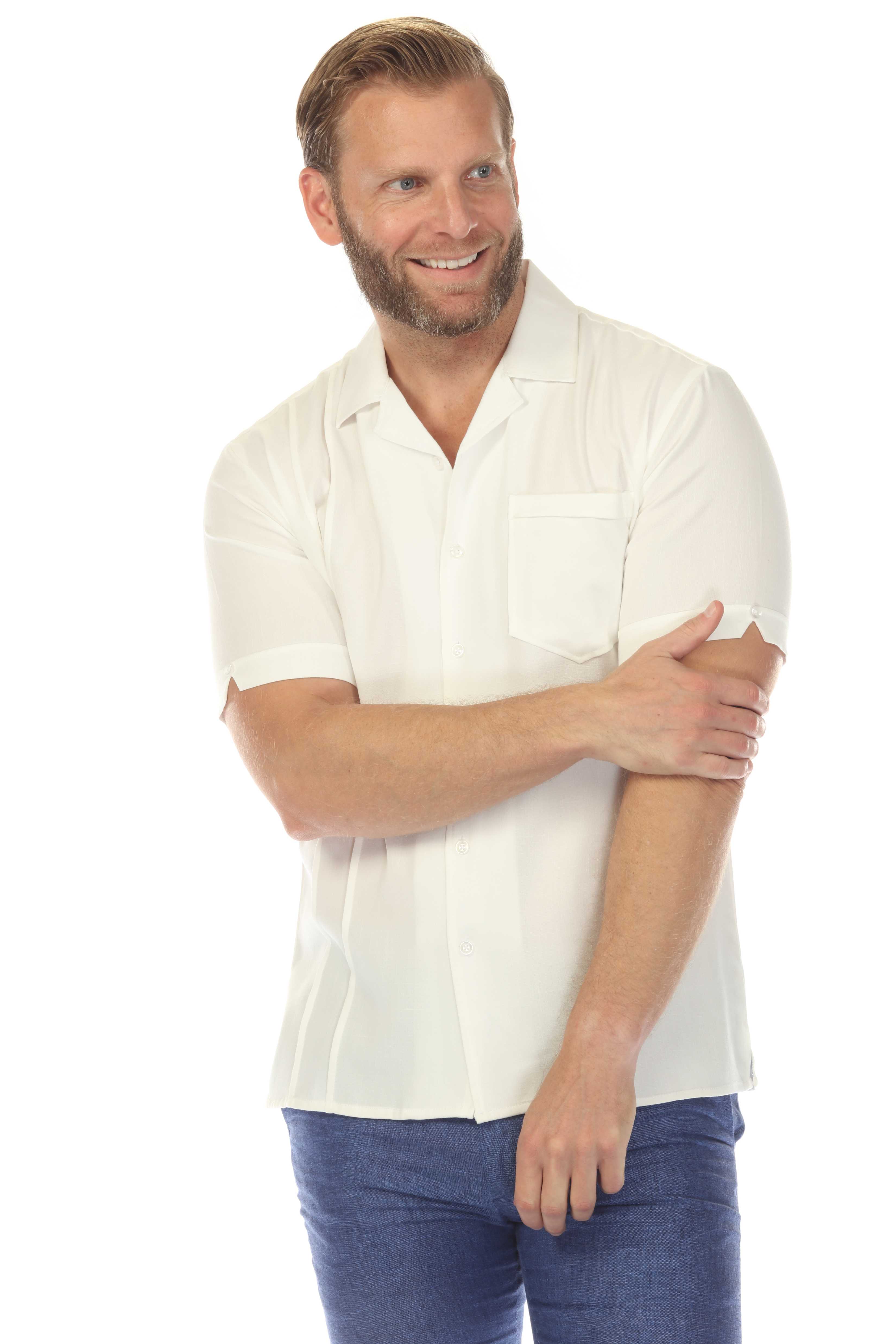 Men's Classic One Pocket Retro Cuban Shirt with Pleating