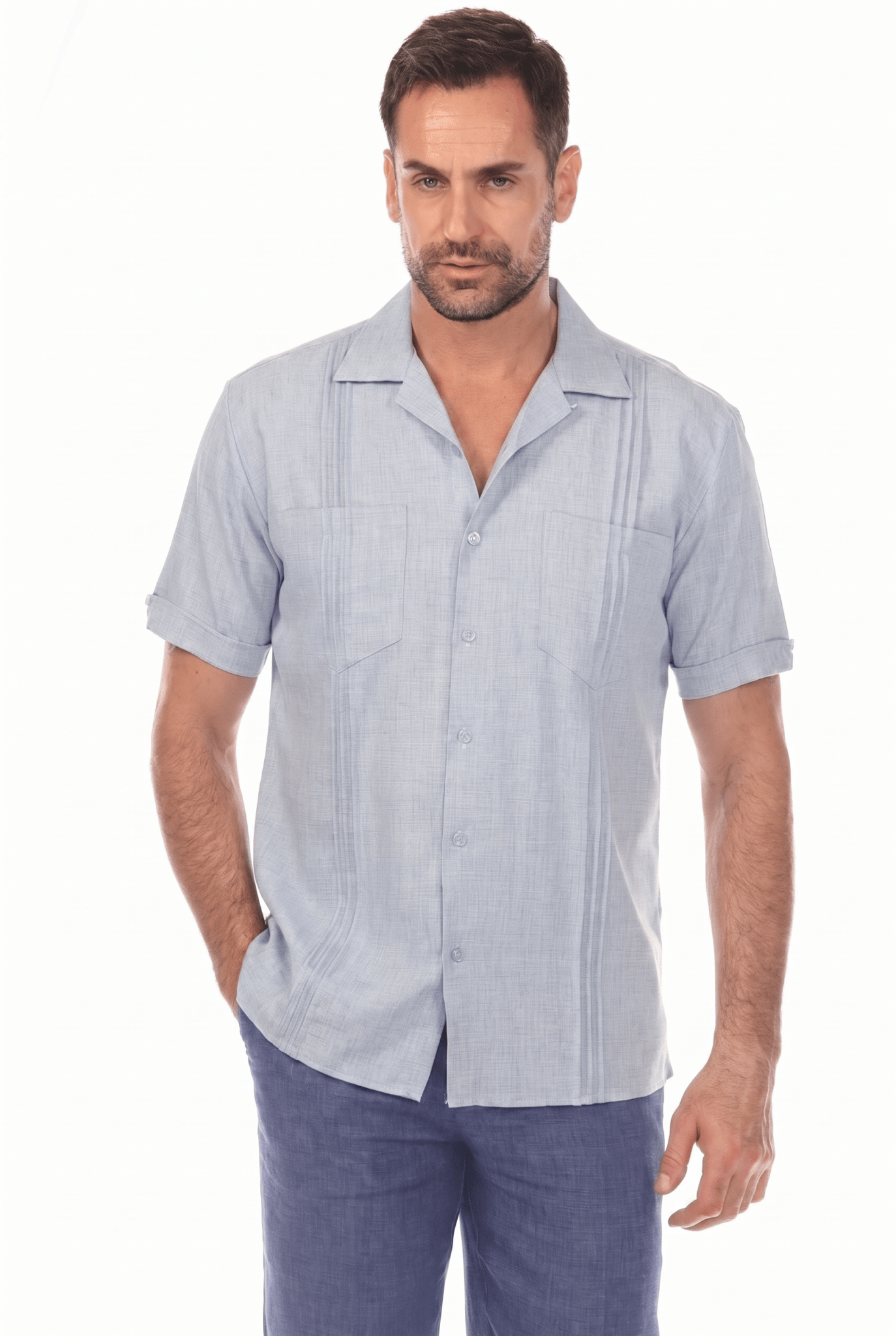 Camisa Guayamisa Clásica de Dos Bolsillos con Cuello Camp