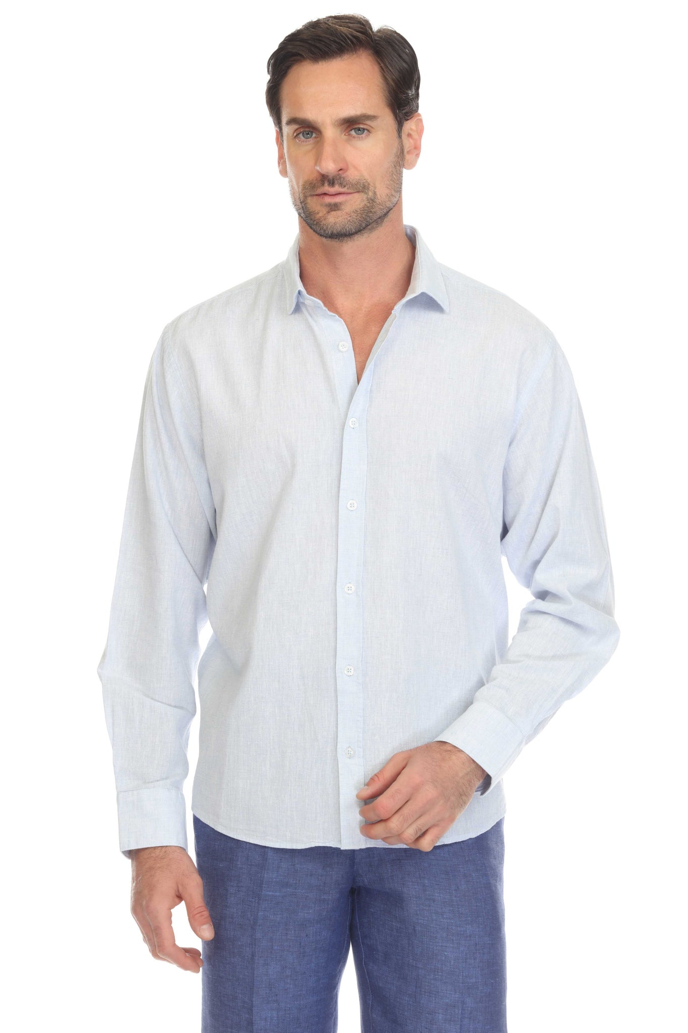 Mojito Collection Slim Fit Casual Linen Blend Shirt Long Sleeve Button Down