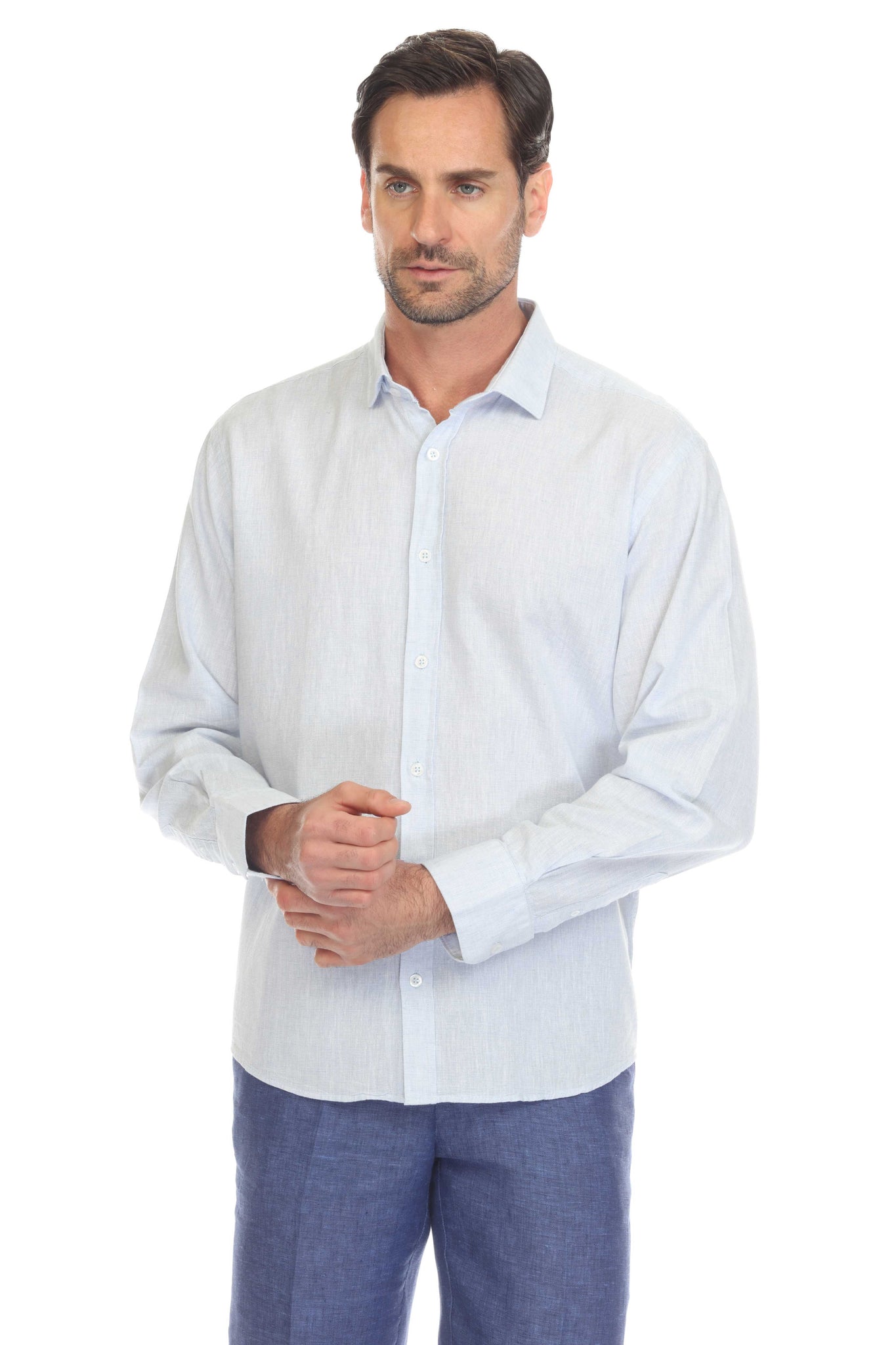 Mojito Collection Slim Fit Casual Linen Blend Shirt Long Sleeve Button Down