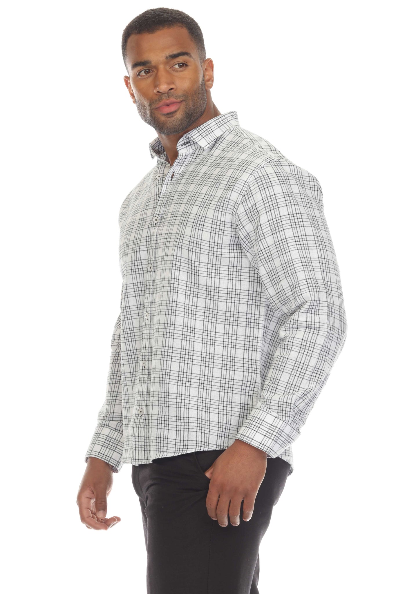 Mojito Slim Fit Casual Linen Blend Shirt Long Sleeve Checker Print Button Down