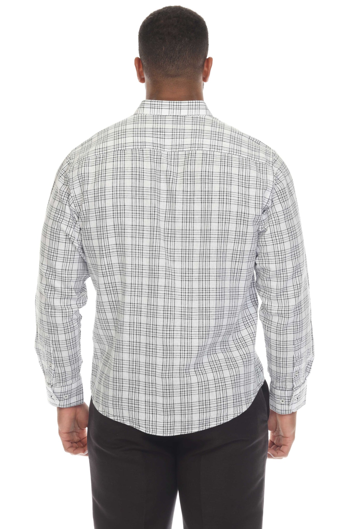 Mojito Slim Fit Casual Linen Blend Shirt Long Sleeve Checker Print Button Down