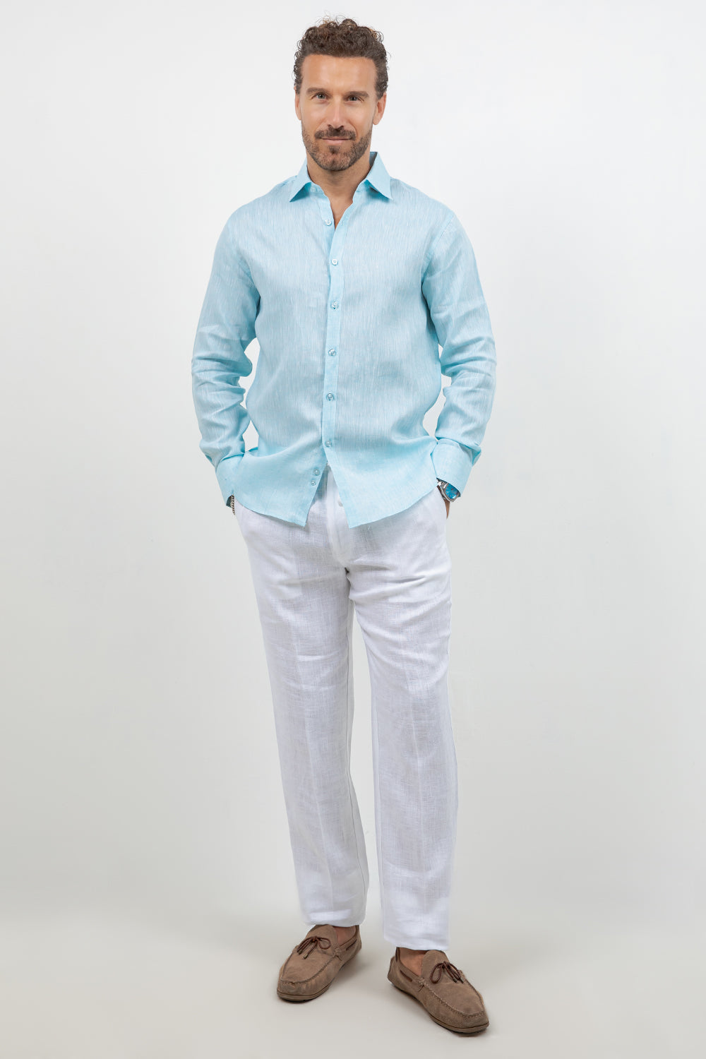 Camisa abotonada de manga larga 100% lino