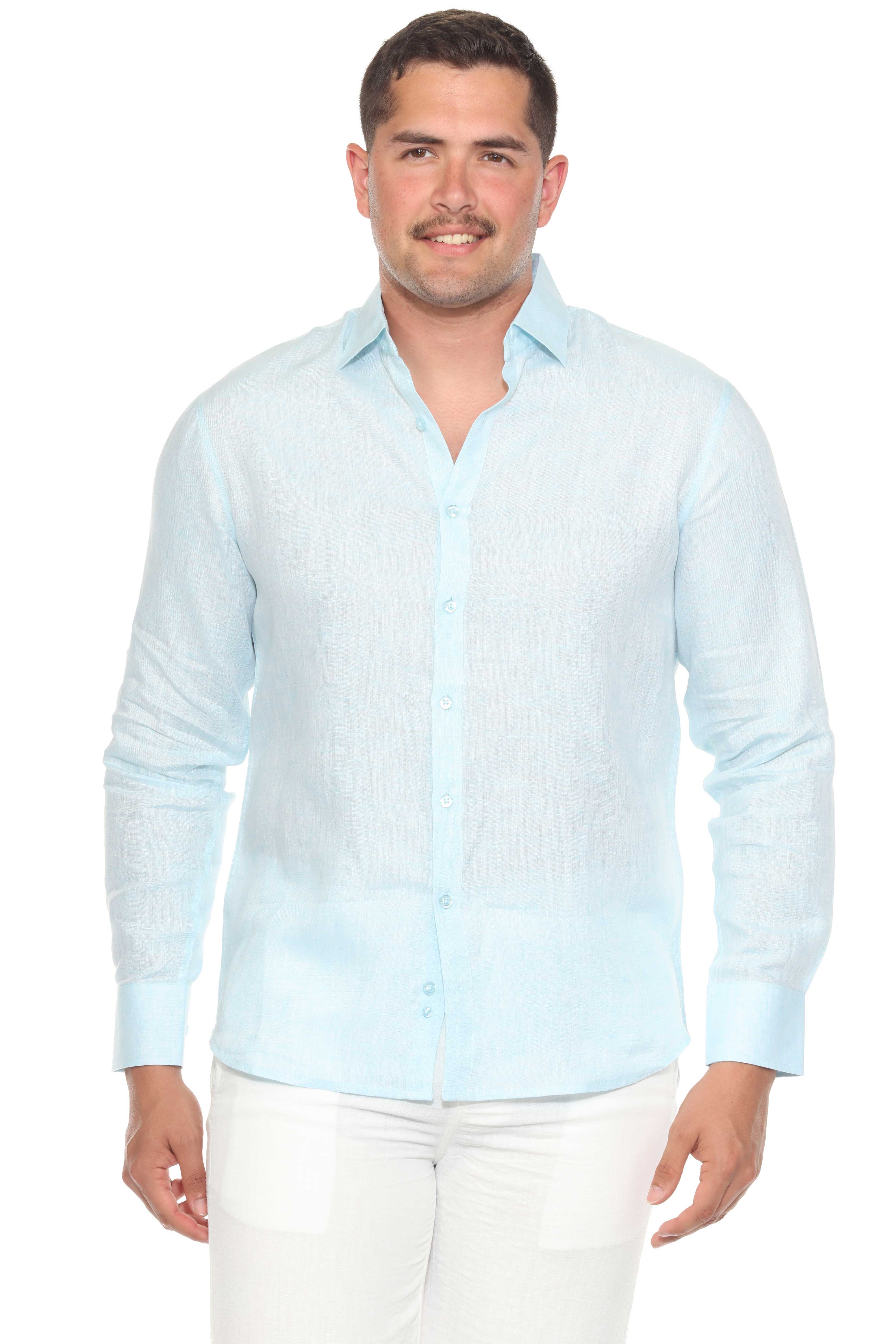 Camisa clásica informal estilo resort, 100 % lino teñido en hilo