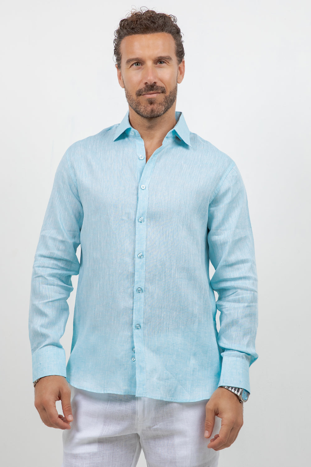 Camisa abotonada de manga larga 100% lino