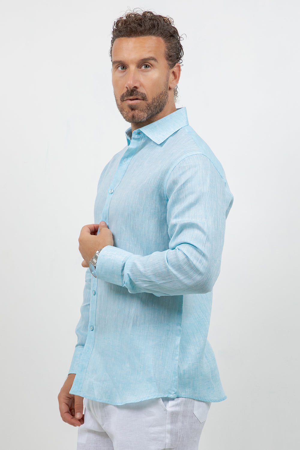 Camisa abotonada de manga larga 100% lino