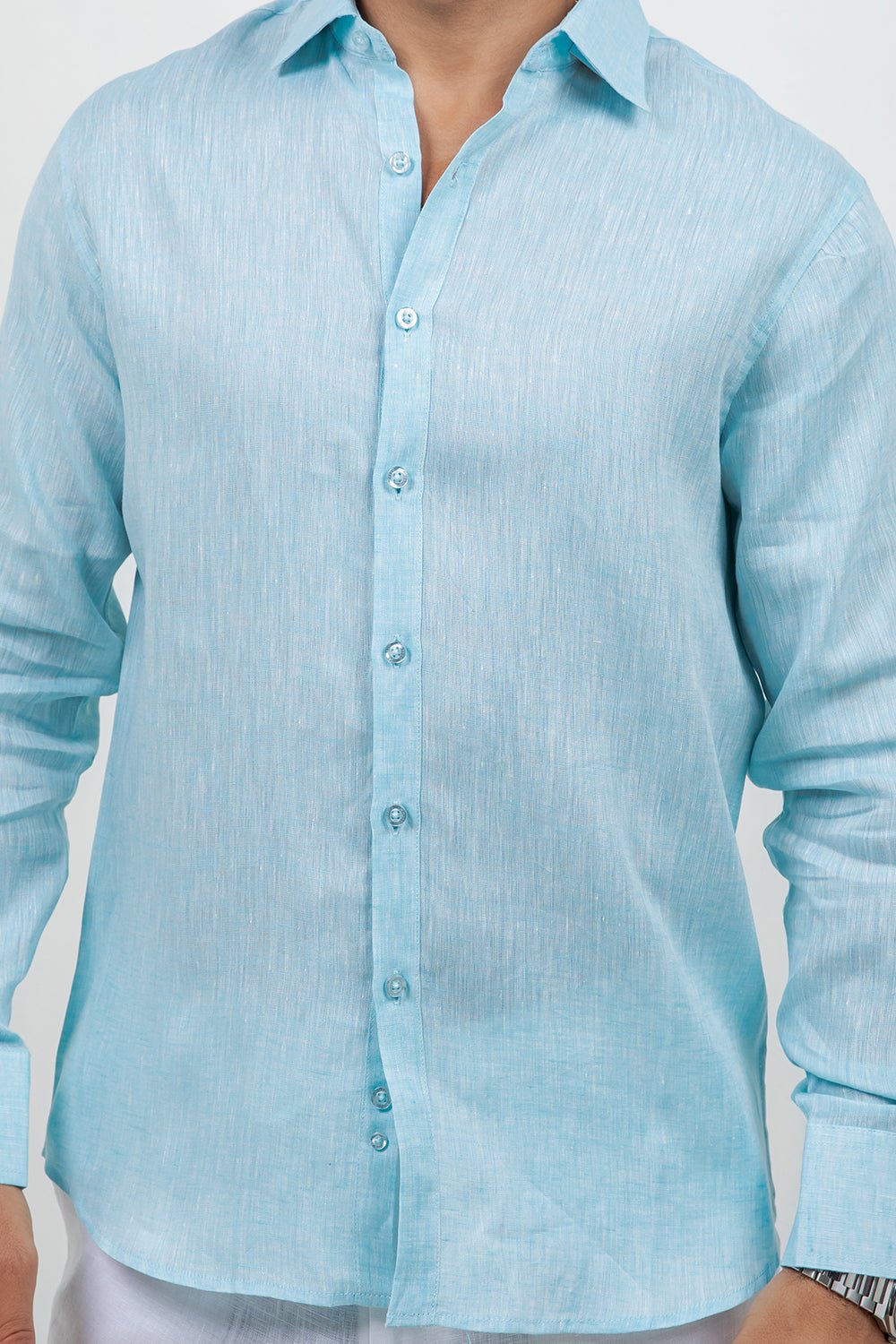 Camisa abotonada de manga larga 100% lino