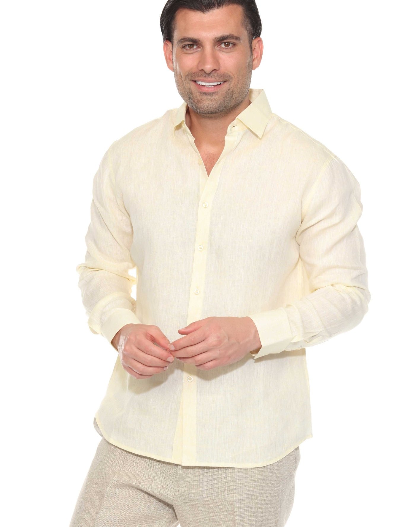 Men's 100% Linen Long Sleeve Button-Down Shirt