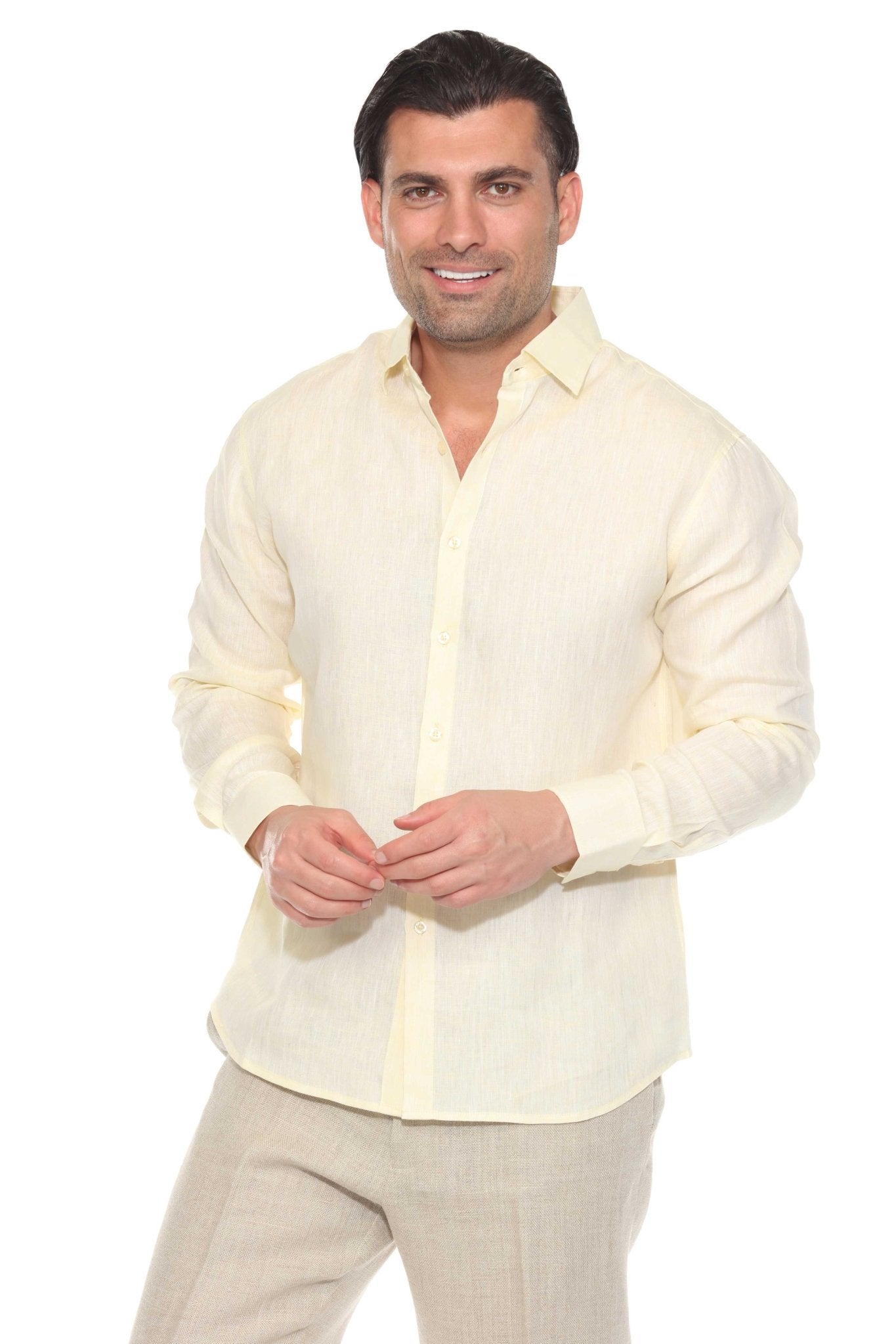 Men's 100% Linen Long Sleeve Button-Down Shirt