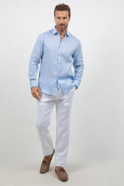 Camisa abotonada de manga larga 100% lino
