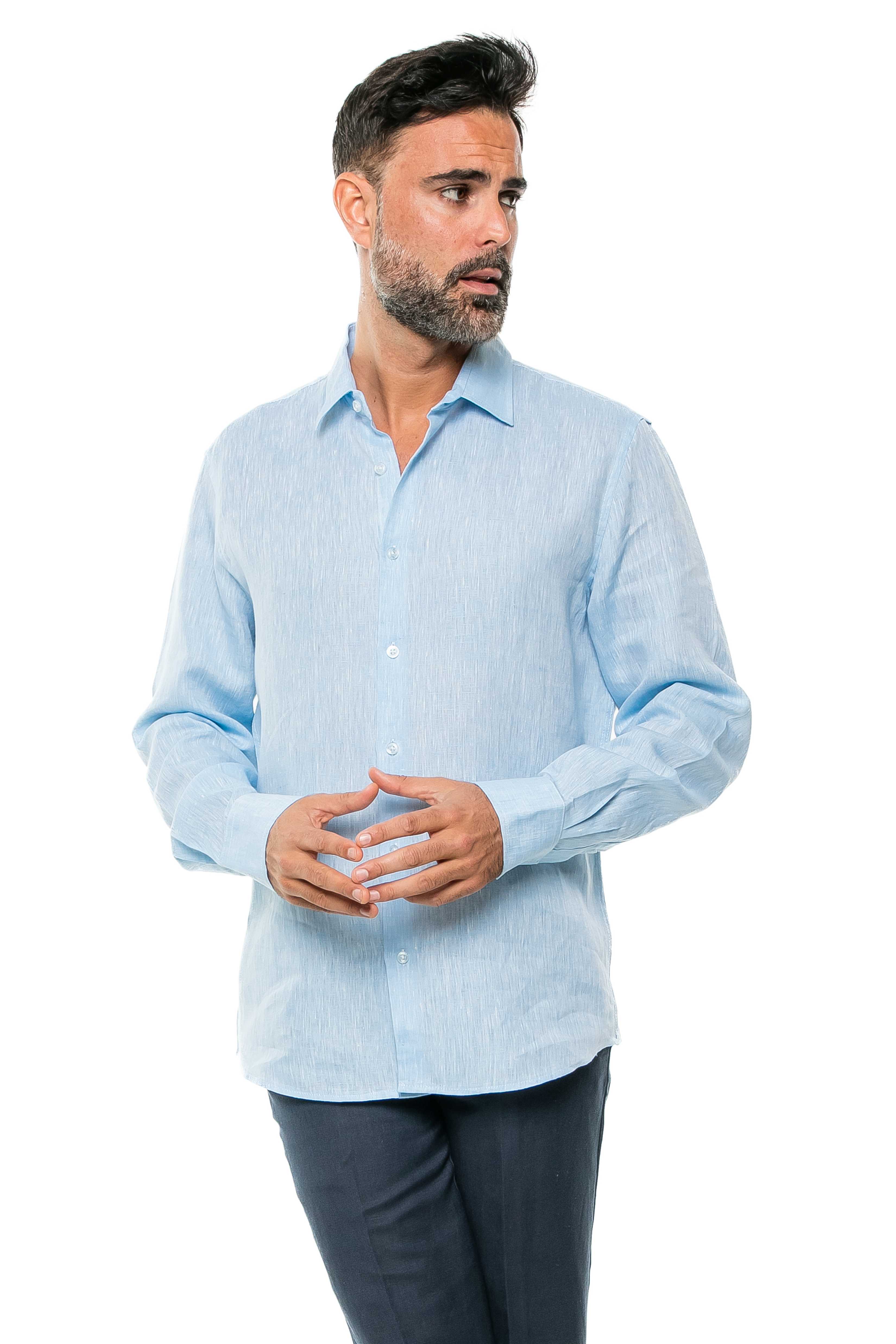 Camisa clásica informal estilo resort, 100 % lino teñido en hilo