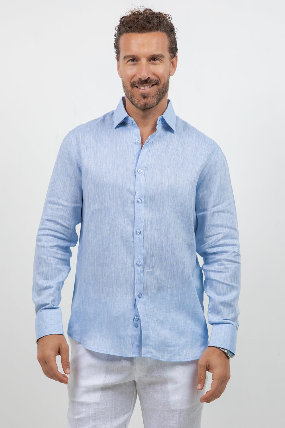 Camisa abotonada de manga larga 100% lino