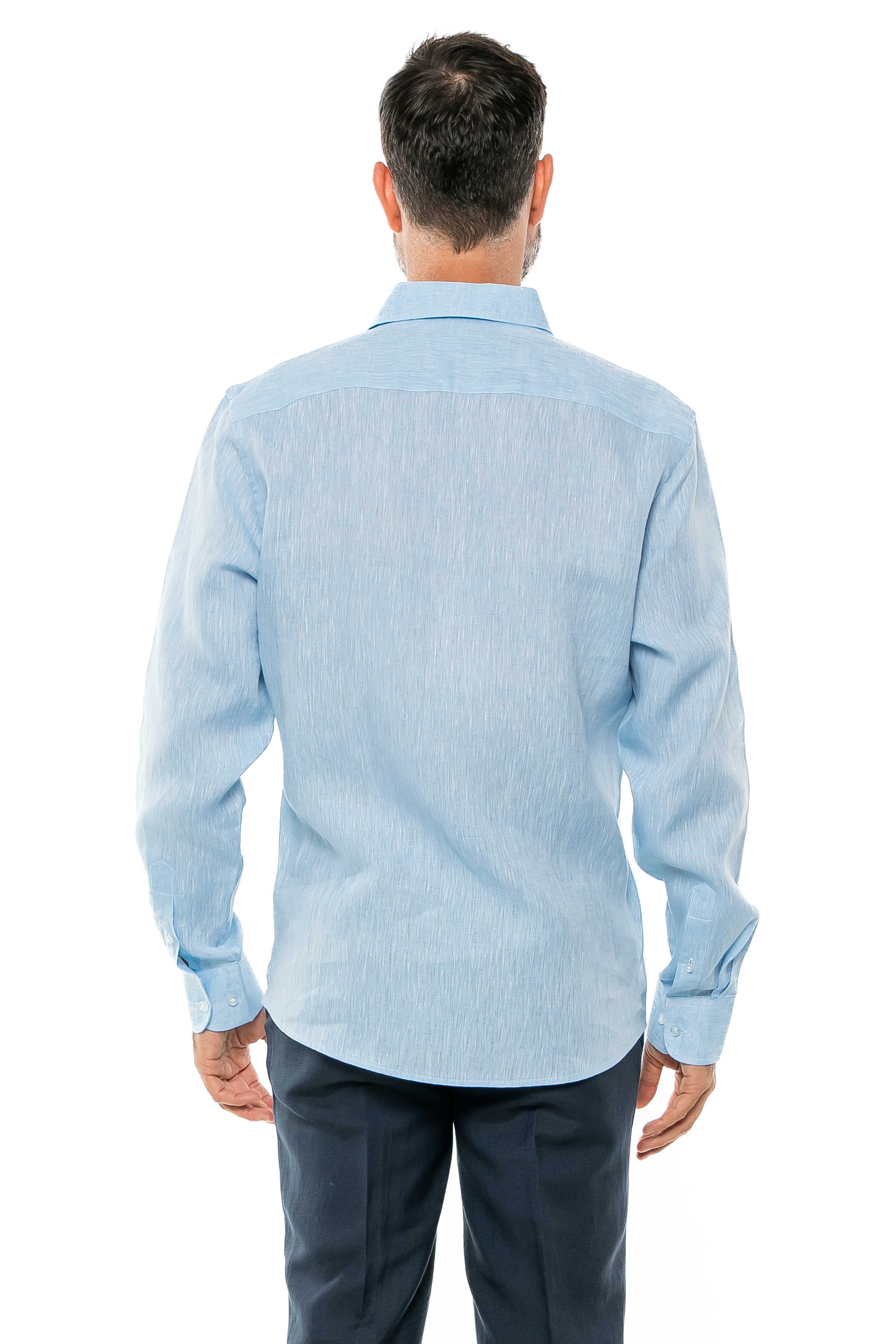 Camisa clásica informal estilo resort, 100 % lino teñido en hilo