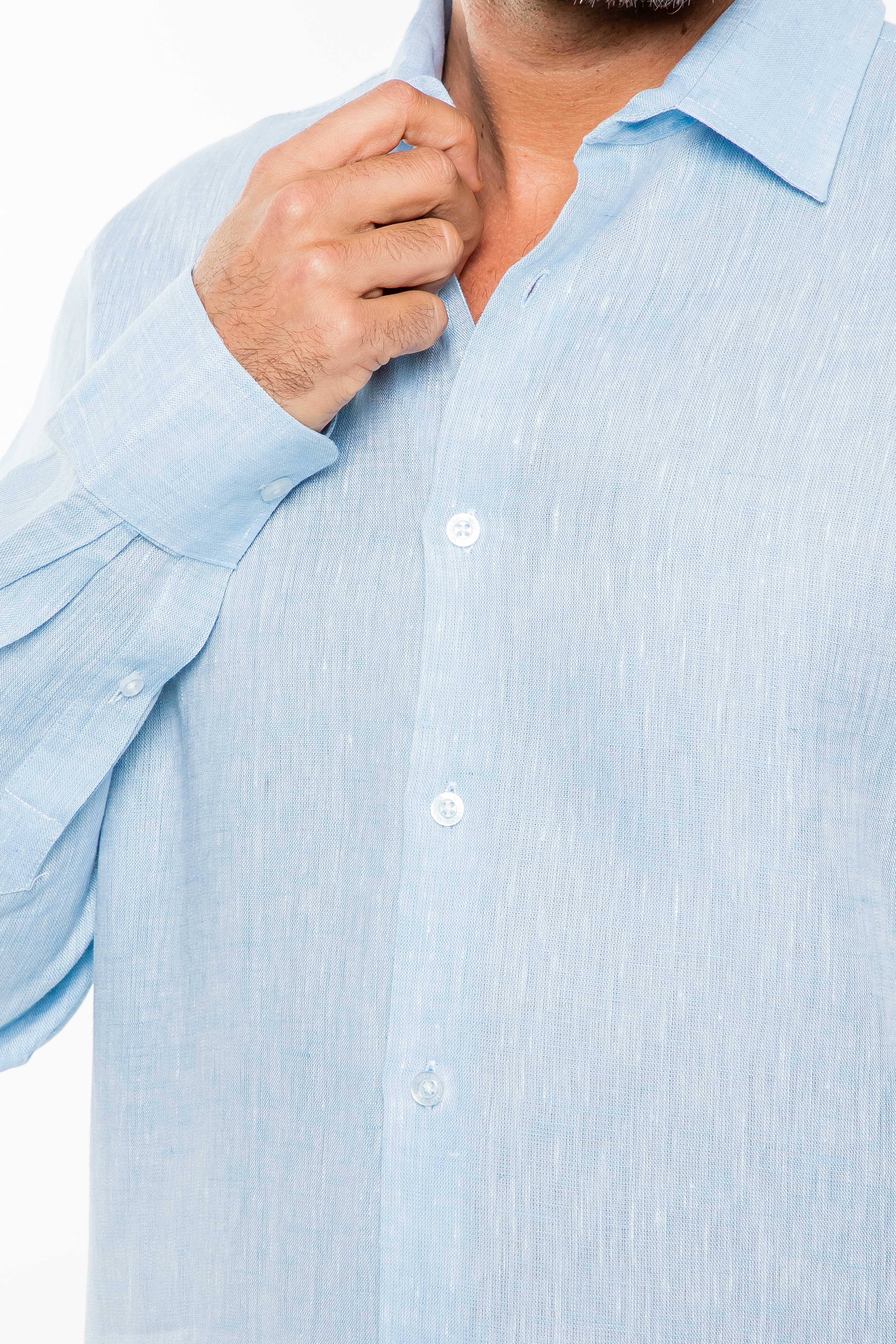 Camisa clásica informal estilo resort, 100 % lino teñido en hilo