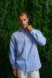 Camisa abotonada de manga larga 100% lino