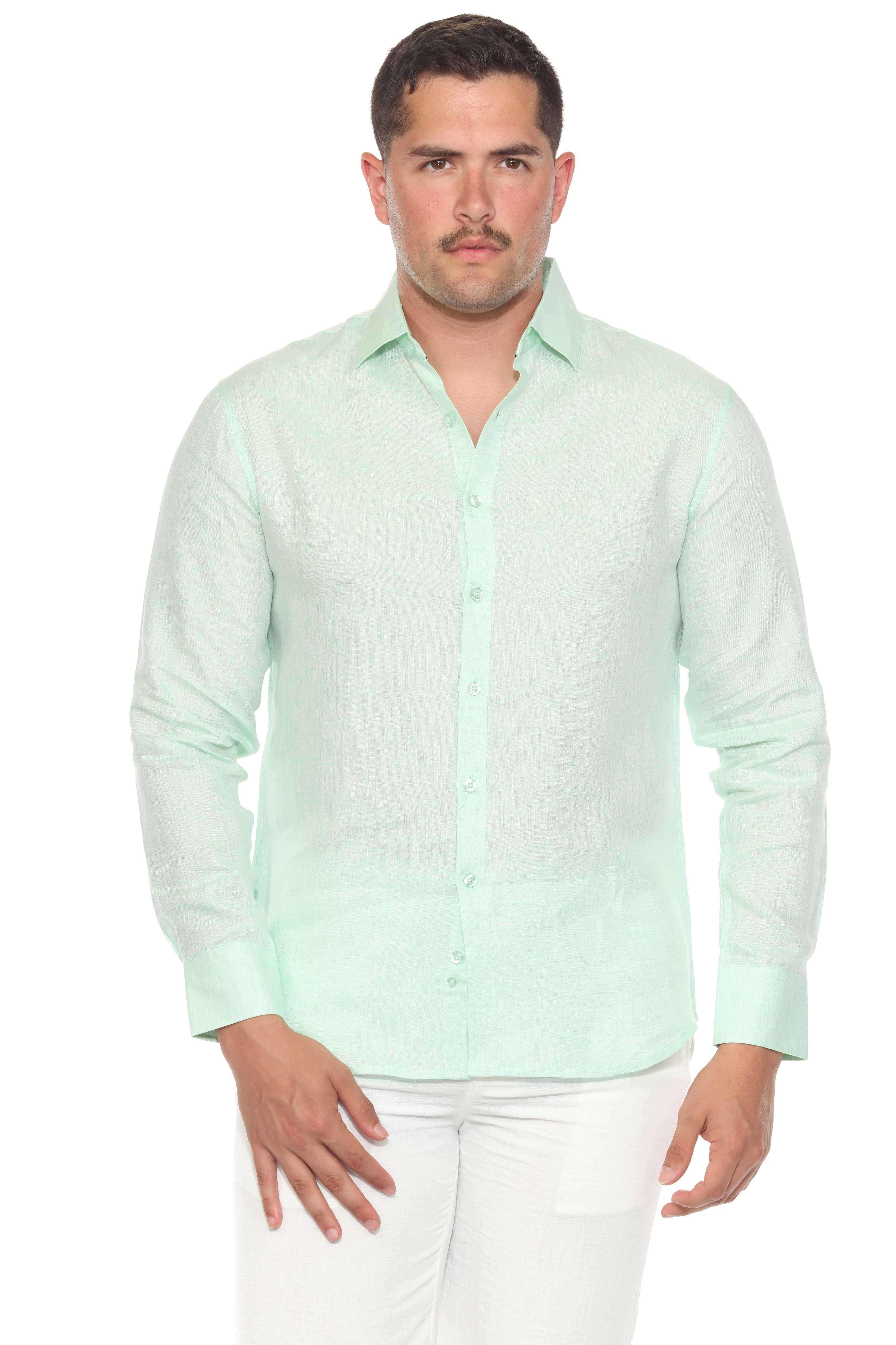 Camisa clásica informal estilo resort, 100 % lino teñido en hilo
