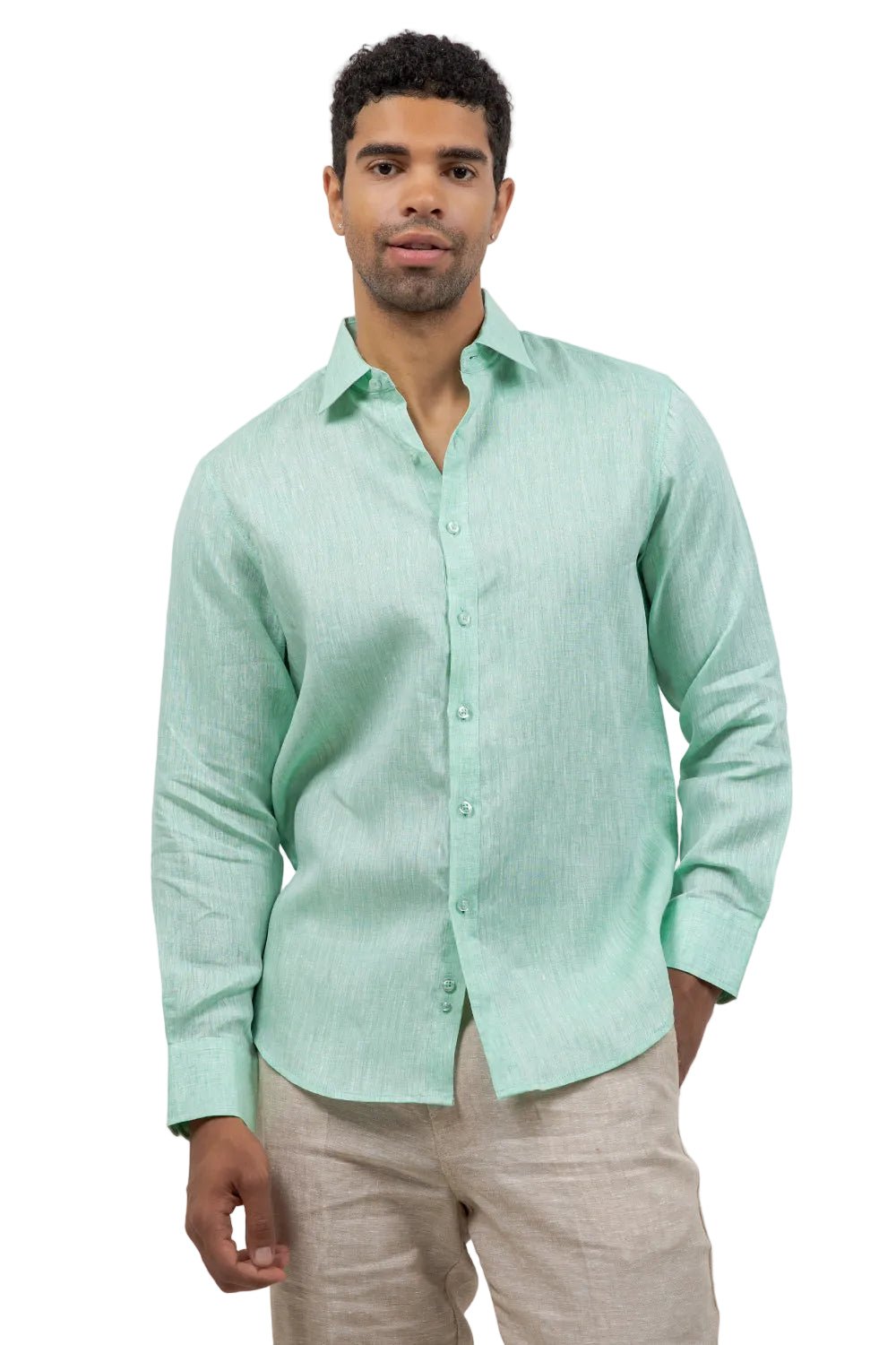 light green dress shirt Casual 100% Linen Yarn Dyed Shirt Long Sleeve Button Down – Mojito  Collection