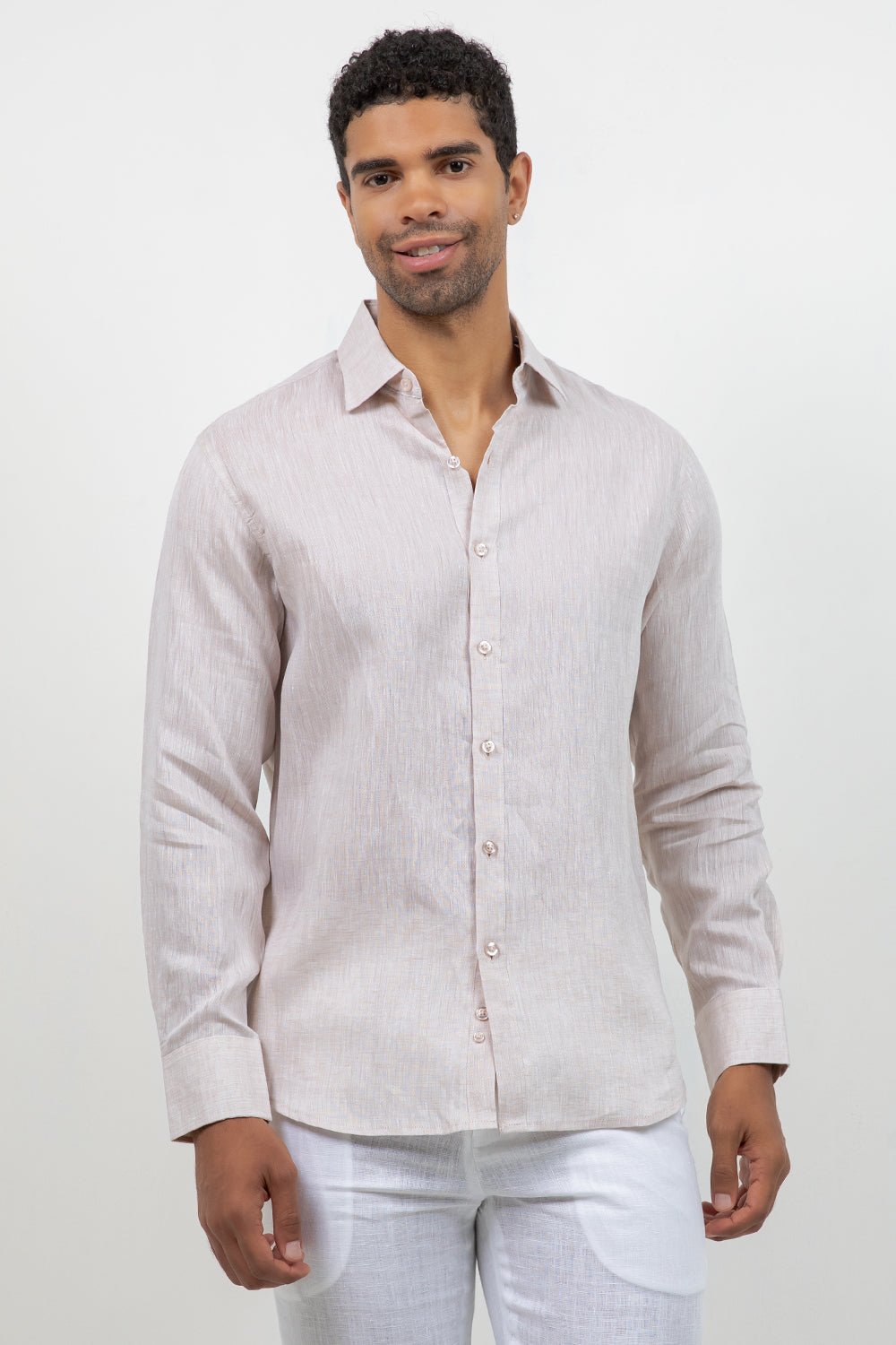 Camisa abotonada de manga larga 100% lino