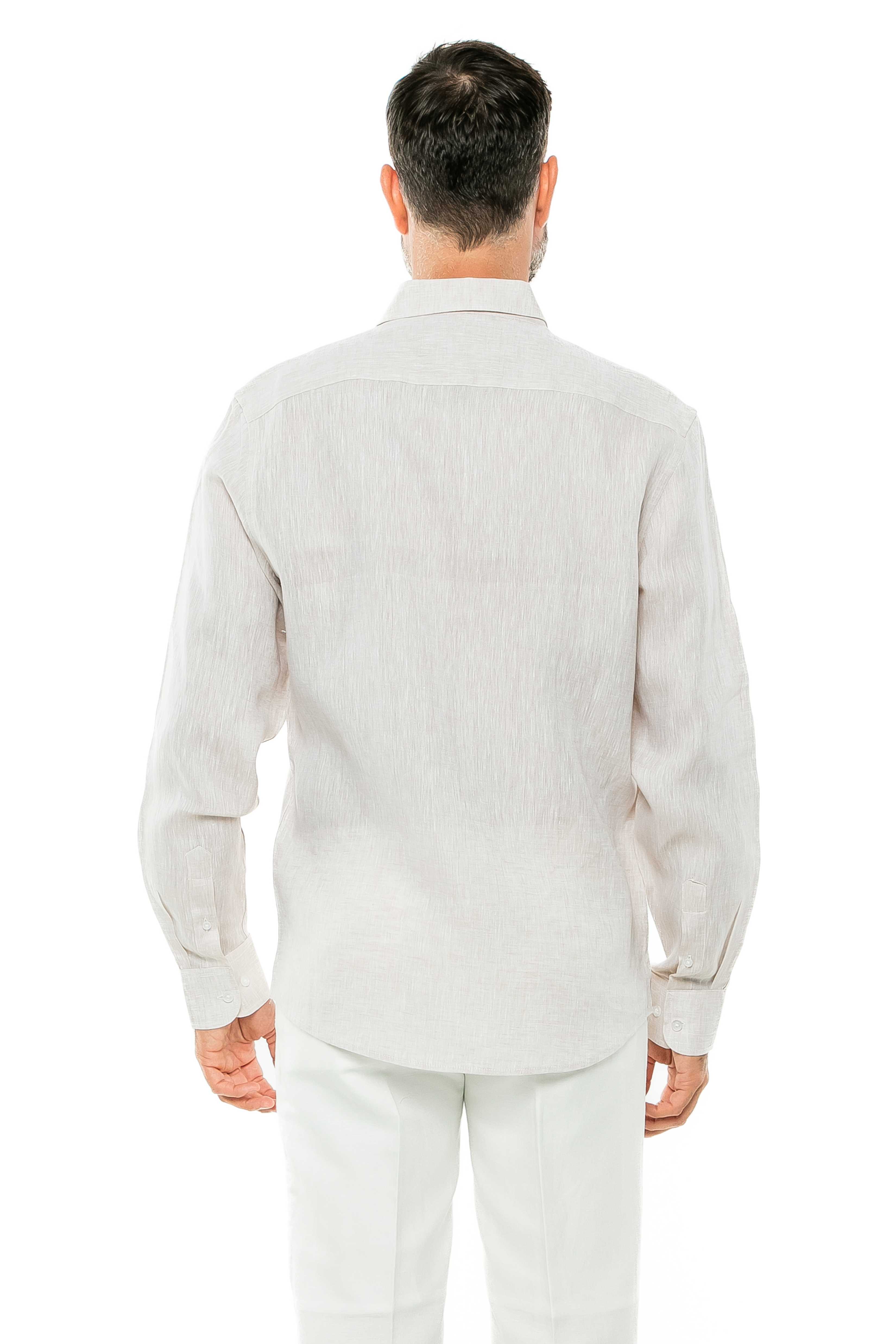 Camisa clásica informal estilo resort, 100 % lino teñido en hilo