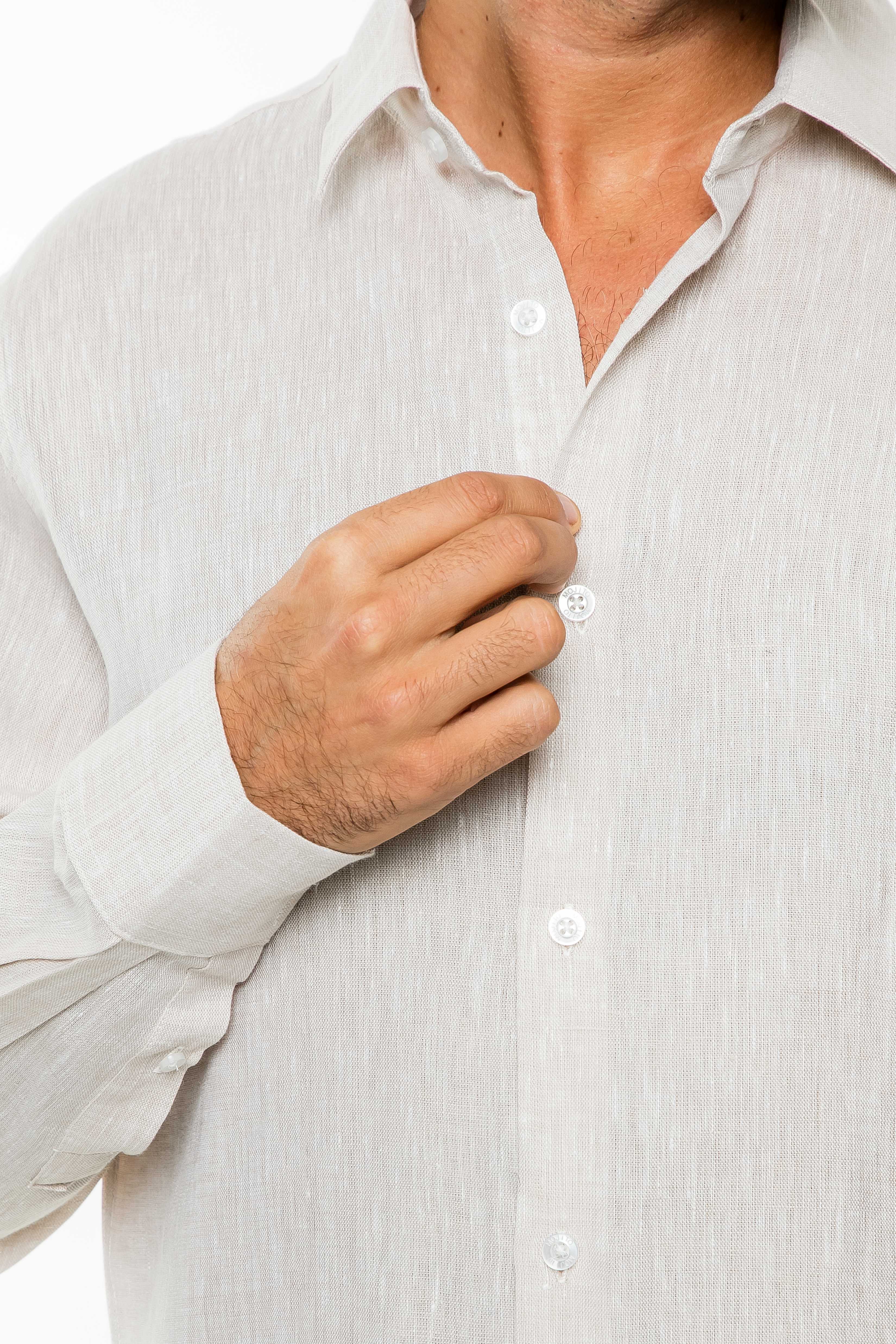 Camisa clásica informal estilo resort, 100 % lino teñido en hilo