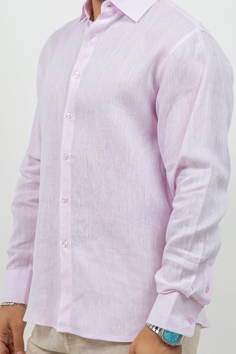 Camisa abotonada de manga larga 100% lino